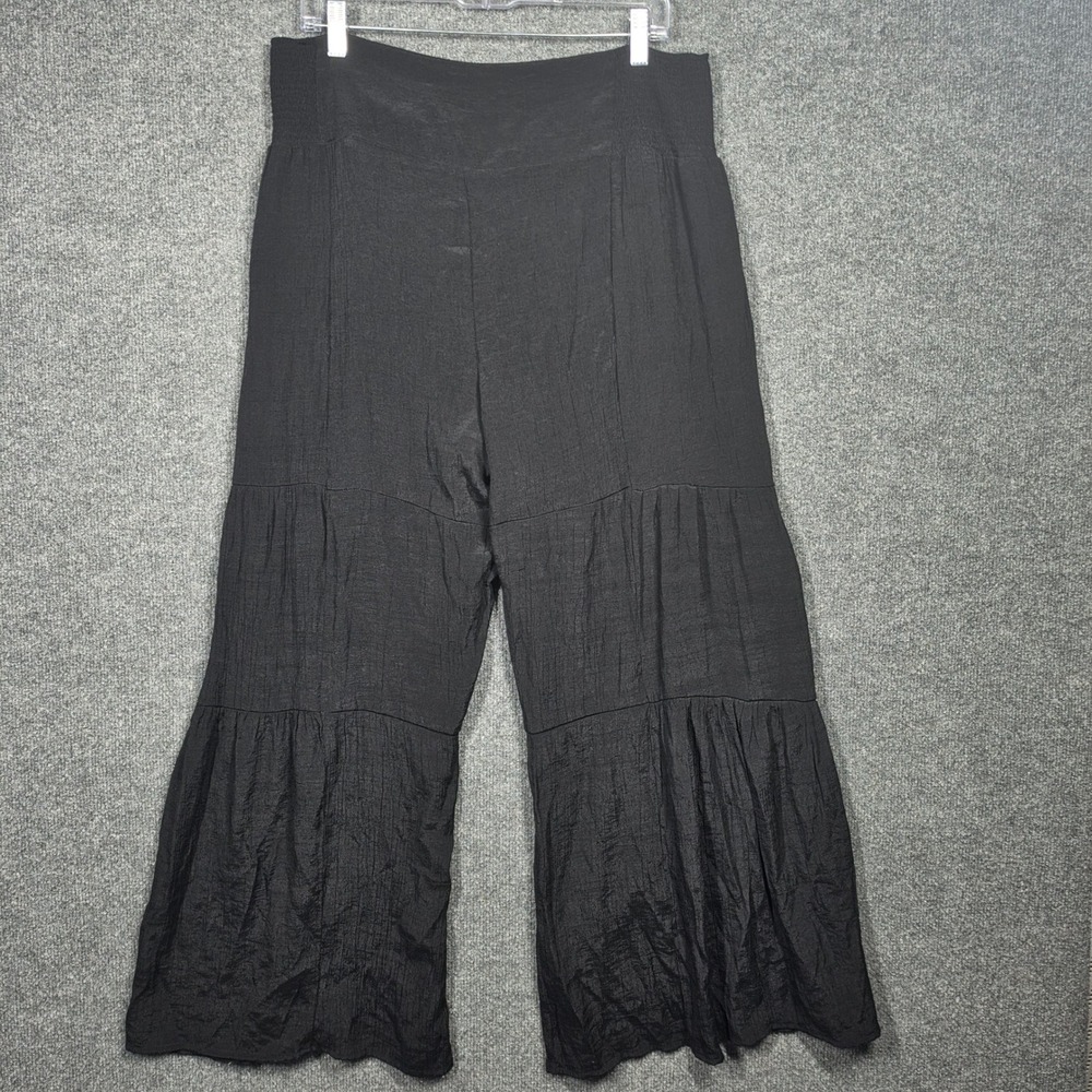 Nanette Lepore Wide Leg Pants Womens Large Black Tiered Smocked Boho Trousers